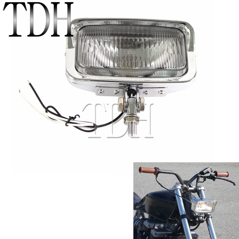 Chrome Motorcycle Rectangle Lamp Retro Headlight For Harley Chopper Bobber Scrambler Cruiser Yamaha Honda Cafe Racer