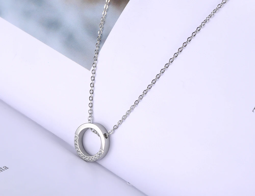 JeeMango modny łańcuszek biżuteria wisiorek w kształcie koła AAA dżetów różowe złoto kolor Choker naszyjnik dla kobiet prezent na boże narodzenie JN19042 — zdjęcie 6