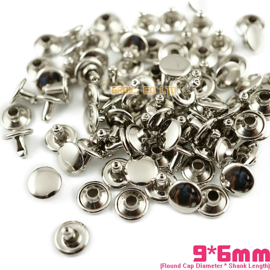 500 set 9*6mm Silver Double Cap Round Rapid Rivet Punk Rock Leathercraft Rivet