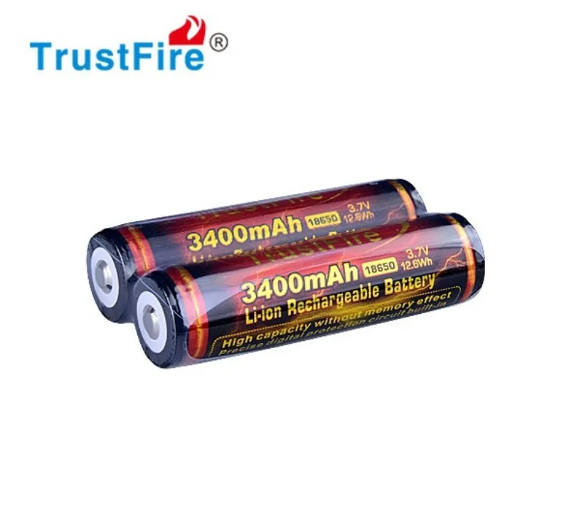 2pcs TrustFire 3.7V 3400mAh 18650 Rechargeable Battery with PCB Protected And 2 Slots 18650 Li-ion Battery Charger C2