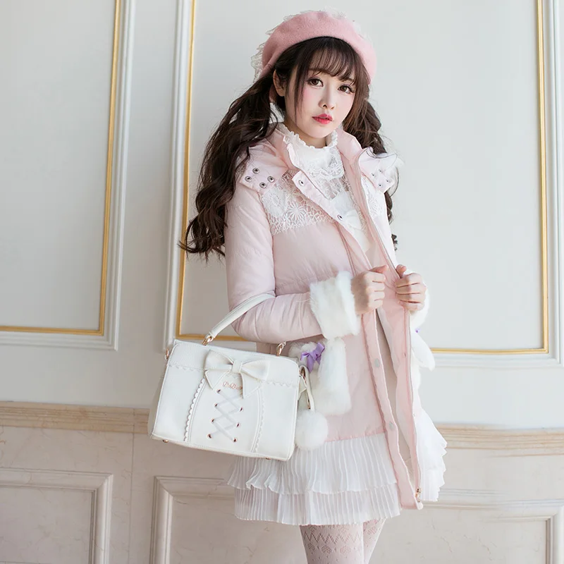 Princesa doce lolita parkas o longo inverno macio irmã algodão doce chuva doce magro com capuz parkas manga estudantes c22cd7285