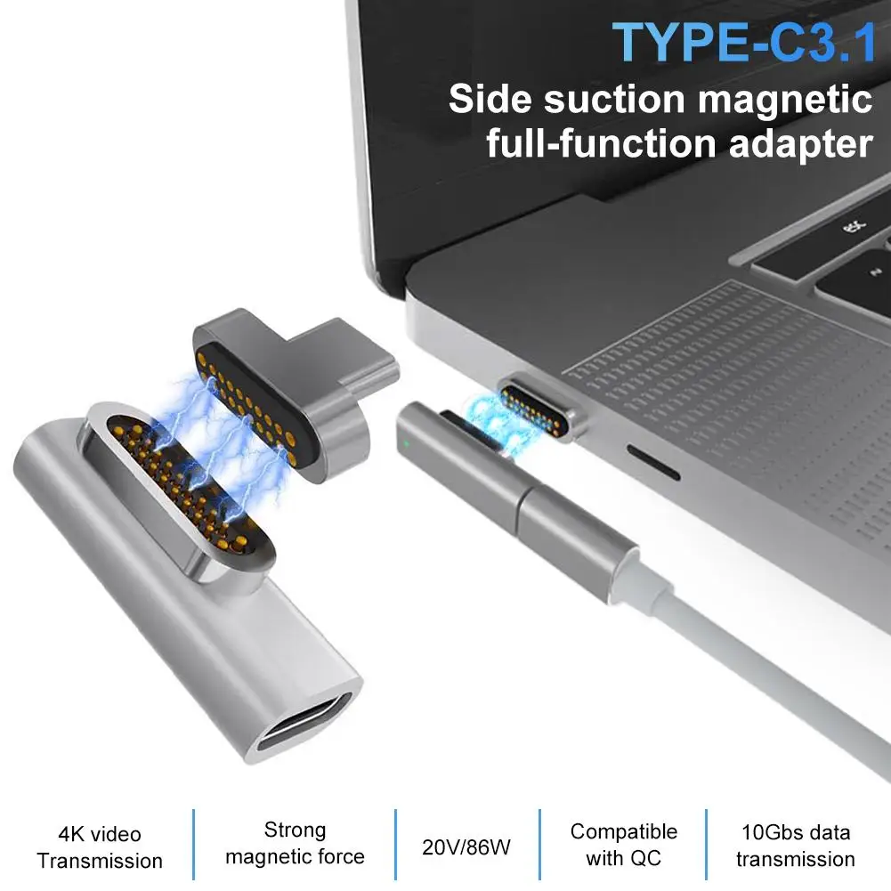 

20-Pin TYPE-C Magnetic Adapter 10Gbs 90 Degree Elbow Magnetic 3.1 Converter Adapter Support For 86W PD Mac Book Pro15