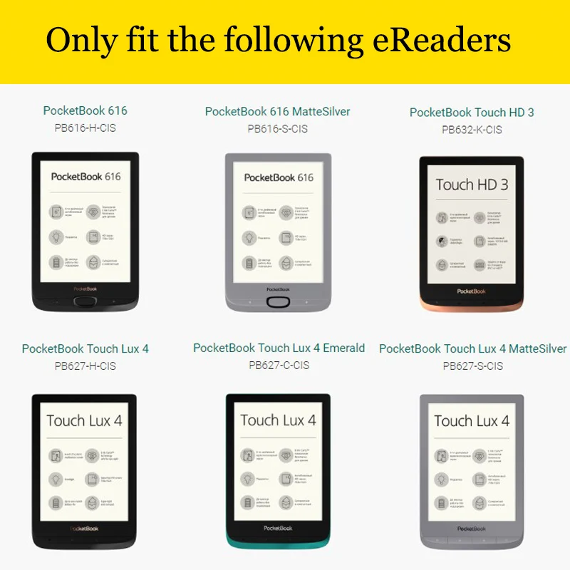 Flip Case for PocketBook 606/616/617/627/628/632/633 Color eReader - PU Leather Stand Cover with Hand Strap and Auto Sleep/Wake