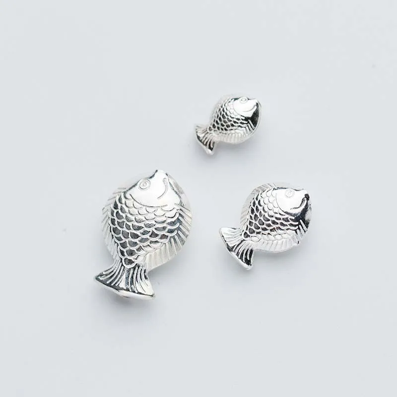 925 Sterling Silver Fish Spacer Beads S M L Size Craft Ornament Charm Silver Beads Fit Women Bracelets Necklace Make DIY Jewelry