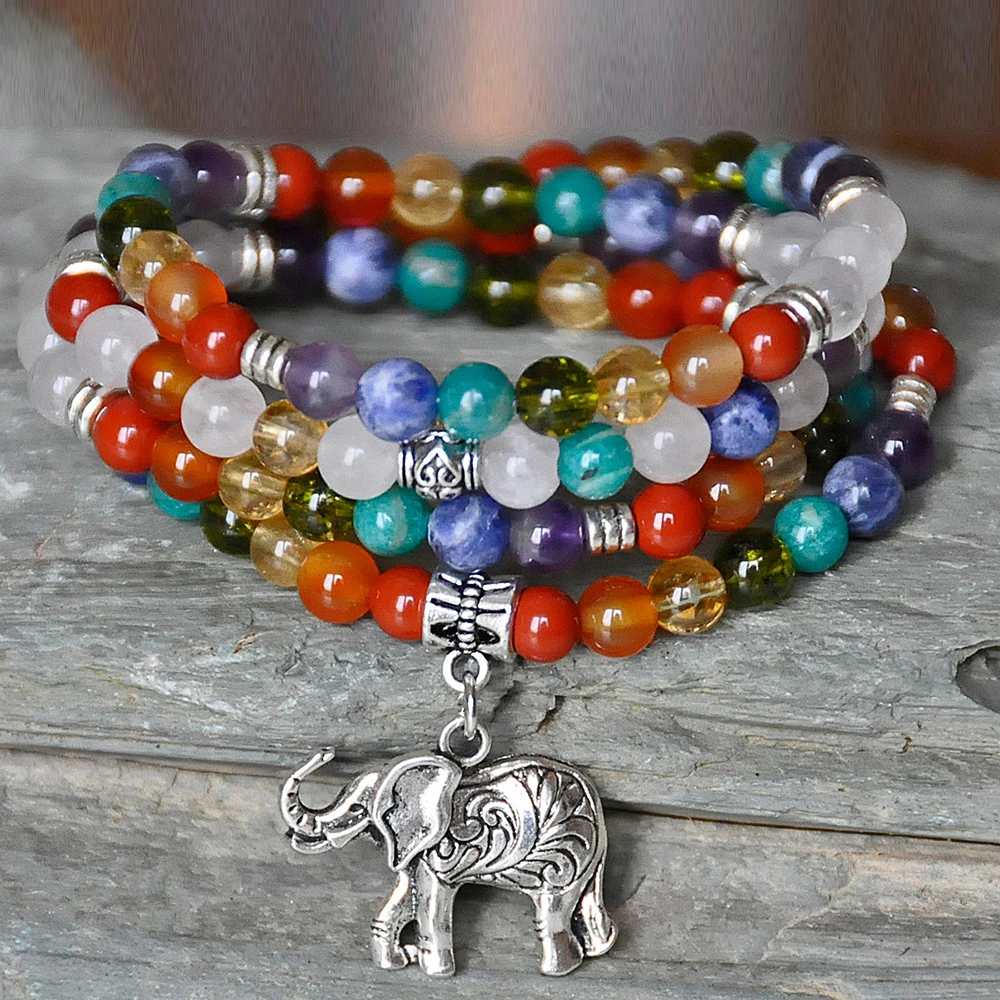 chakra balance 108 mala pulseira elefante beads yoga colar atacado sn0318 01