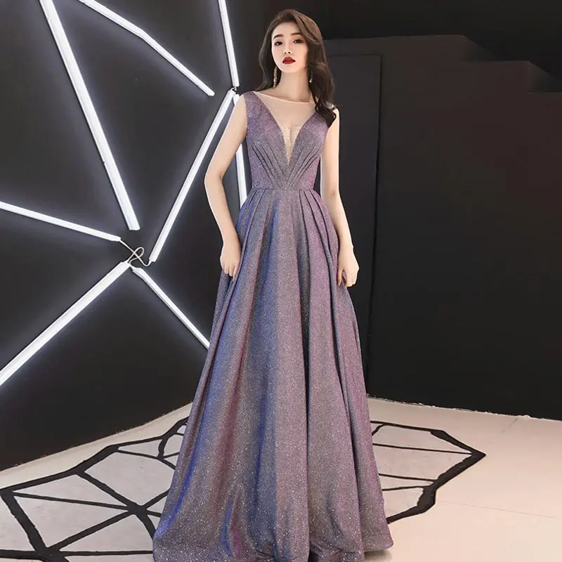 FADISTEE New arrival modern party dress evening dresses prom lace A-line sexy Transparent V-neck bling satin lace-up 2019