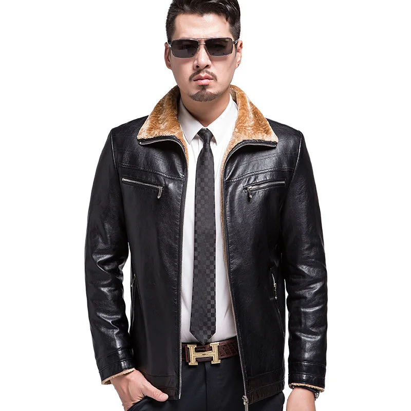 

2021 New Winter Warmth Leather Jacket Men's Fashion Casual Leather Clothes Zipper Black And Brown New Men Fur Coats Good Qualit