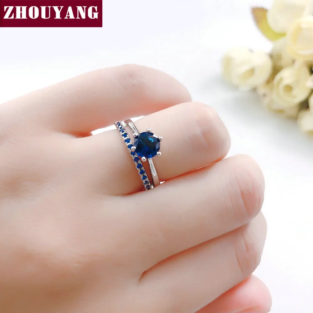 ZHOUYANG Wedding Ring Set For Women Forever Classic Style Multicolor Optional AAA+CZ Rose Gold Color 2 PCS Fashion Jewelry SR013