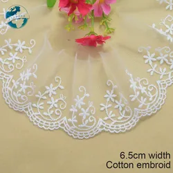 6.5cm White Cotton Lace Embroidery Sewing Ribbon Guipure Fabric Trim Warp Knitting DIY Garment Accessories African Lace#1762