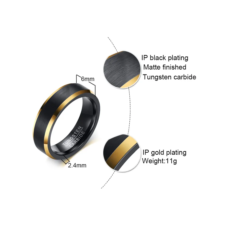 Meaeguet Black Gold Color Tungsten Ring Men Carbide Engagement Rings Jewelry Matte Brushed Wedding Anillos Band USA Size 8 to 12