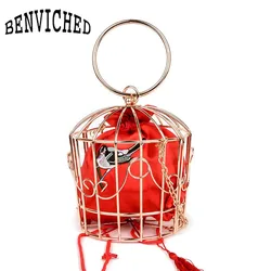 BENVICHED Personality Bird Cage Women Handbag Tote Metal Cage Girls Top-Handle Bags Coin Purse Fashion Party Pouch Clutch B042