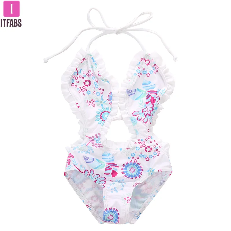 1-6Y Cute Baby Girls One Piece Swimsuit Bikinis Floral Split Tankini Swimwear Bathing Suit Swimming Clothes Girls Rompers