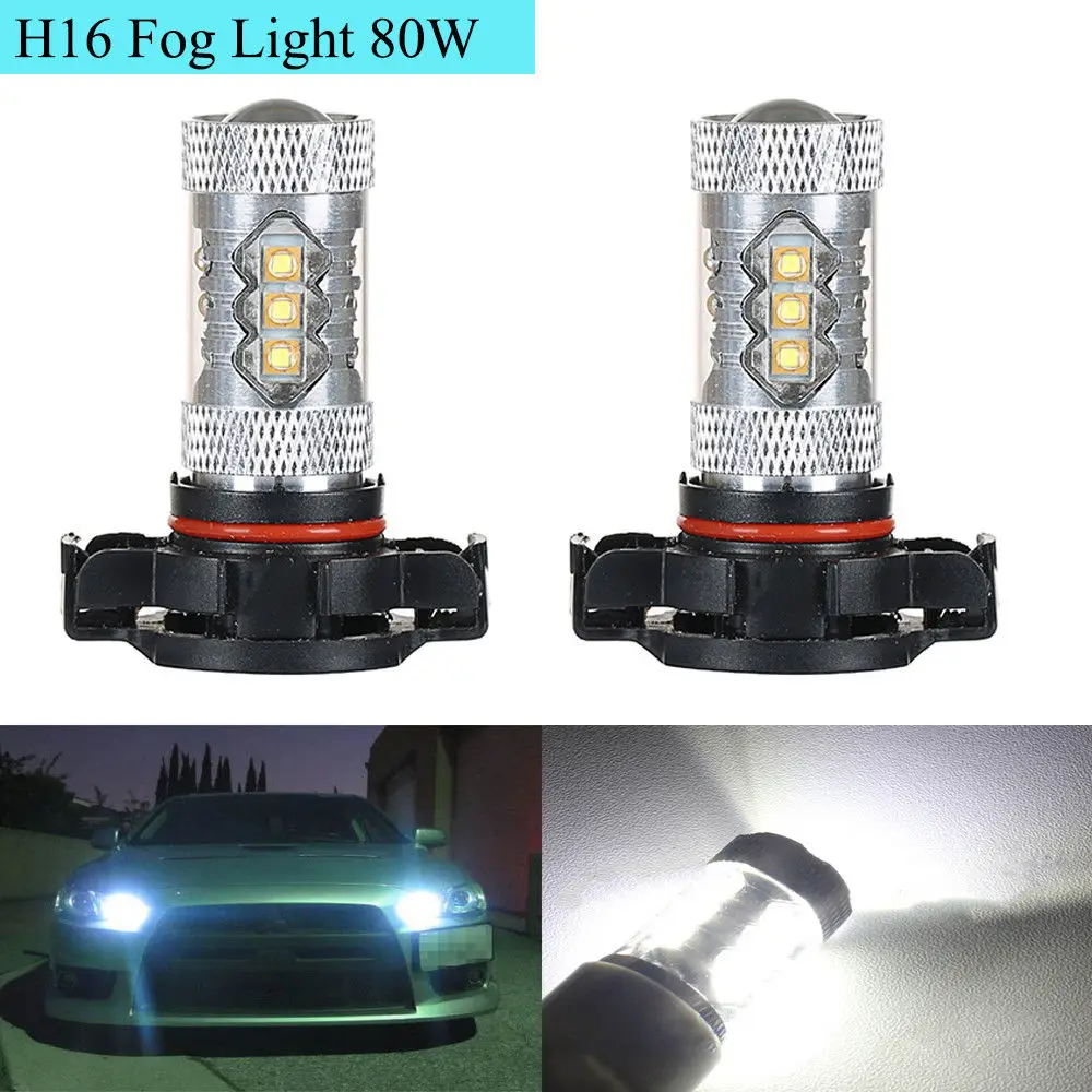 

2X Brand new and high quality Super Bright White 80W High Power H16 5202 Fog Driving Light Bulbs PS24W 5201 For GMS JEEP ALL Car