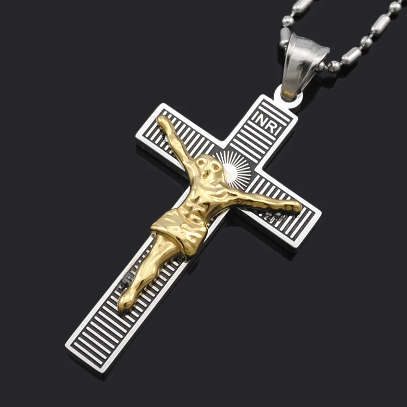 ATGO Cross Pendant Necklace Women Men Christian Jewelry Gift Fashion Crucifix  Jesus 316L Stainless Steel BP1973