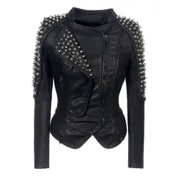 SX Punk Rivet faux leather PU Jacket Women fashion Winter Autumn Motorcycle Jacket Black Windbreak Coat Outerwear