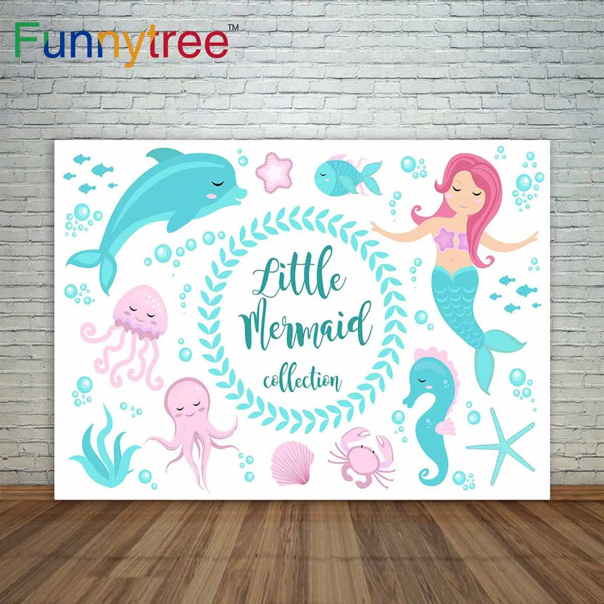 Funnytree photography backdrops underwater world mermaid background with fish dolphin octopus jellyfish custom backdrop