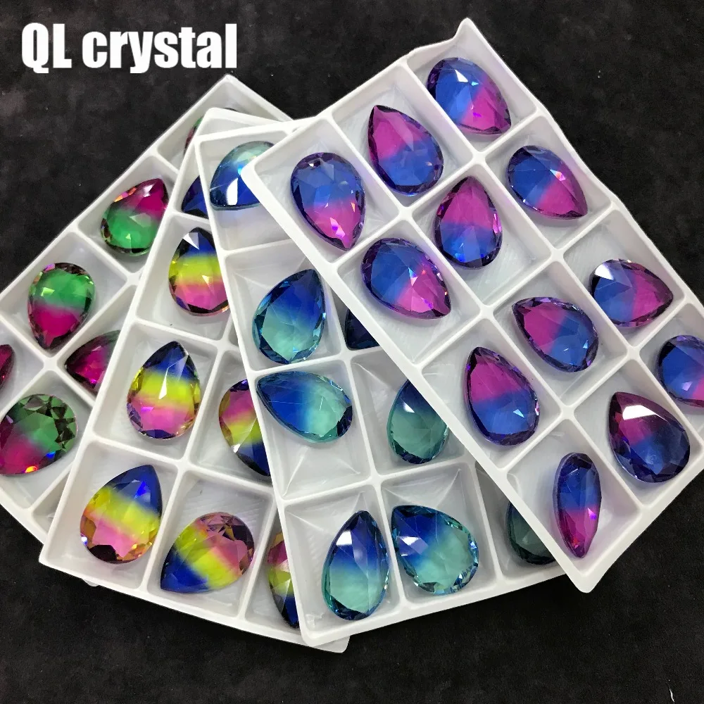 

QL Crystal Tourmaline Glass Crystal 18x25mm Drops Pointback Fancy Stone for DIY garment bags shoes Jewelry accessory