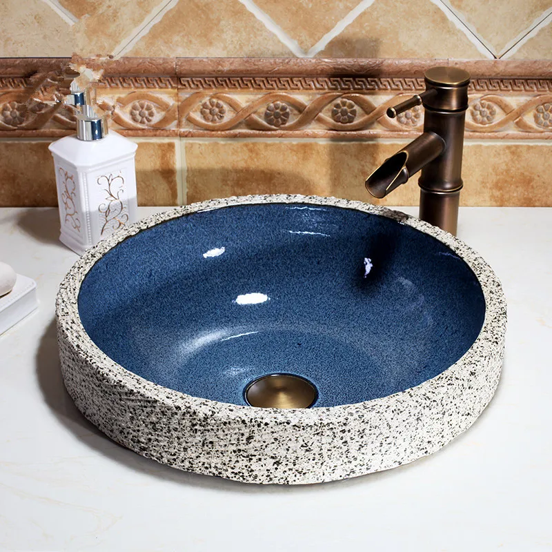 

China Artistic Handmade Ceramic wash basin Lavobo Round Counter top Semi-Counter Sink Bathroom Basin