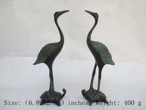 

A Pair of Ancient Chinese Bronze Collection Crane Standing On Turtle Statues