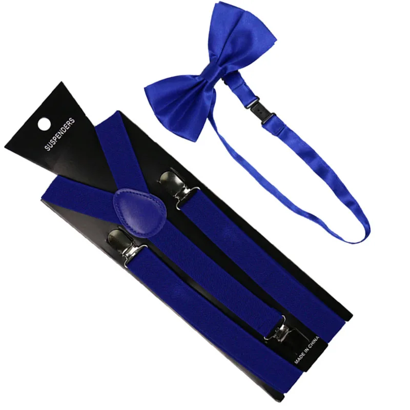 Hohe Qualität 2,5 cm Breite Royal Blau Frauen Männer Hosenträger Fliege Set Solide Elastische Hosenträger Und Bowtie Hemd Hosenträger