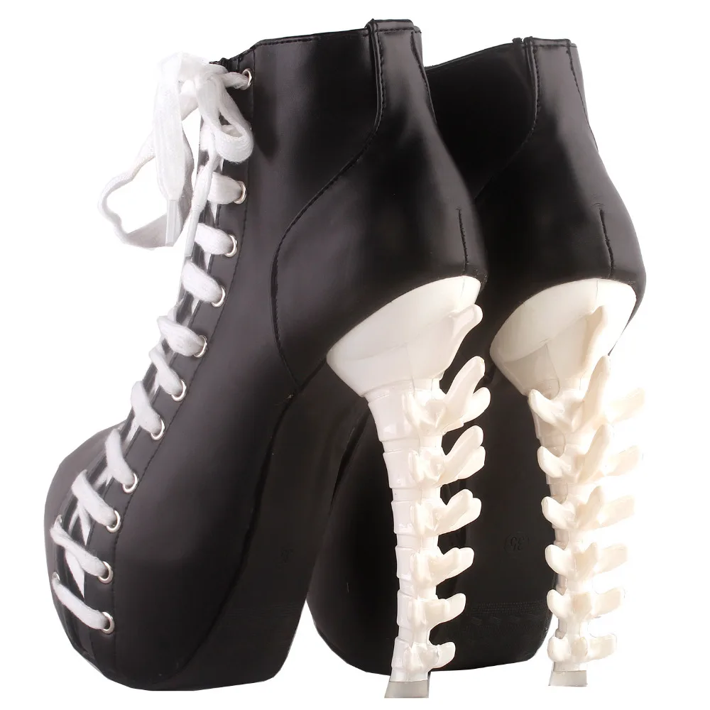 LF80666 SHOW STORY Punk Two Tone Lace up Zip High-top Bone Platform Ankle Boots