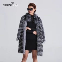 ZIRUNKING-Casacos de pele de raposa prateados para mulheres, jaqueta de malha, roupa listrada, moda outono, ZCW-02YL