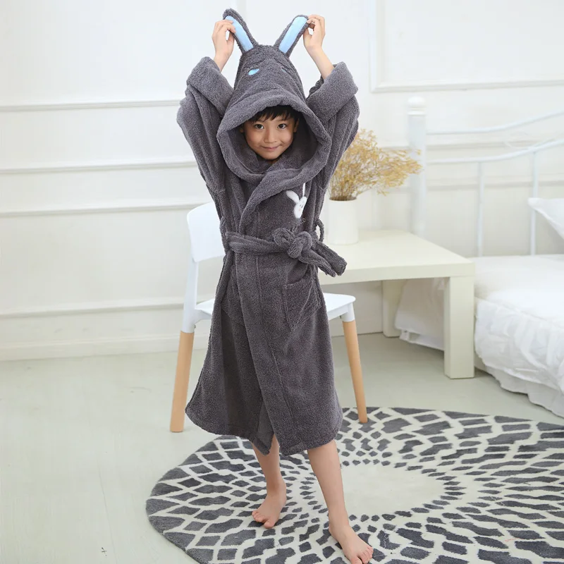 

Winter Children Bathrobe Kids Baby 100% Cotton Hooded Nightgown Cartoon Cap Boys and Girls Thick Soft Long Christmas Autumn