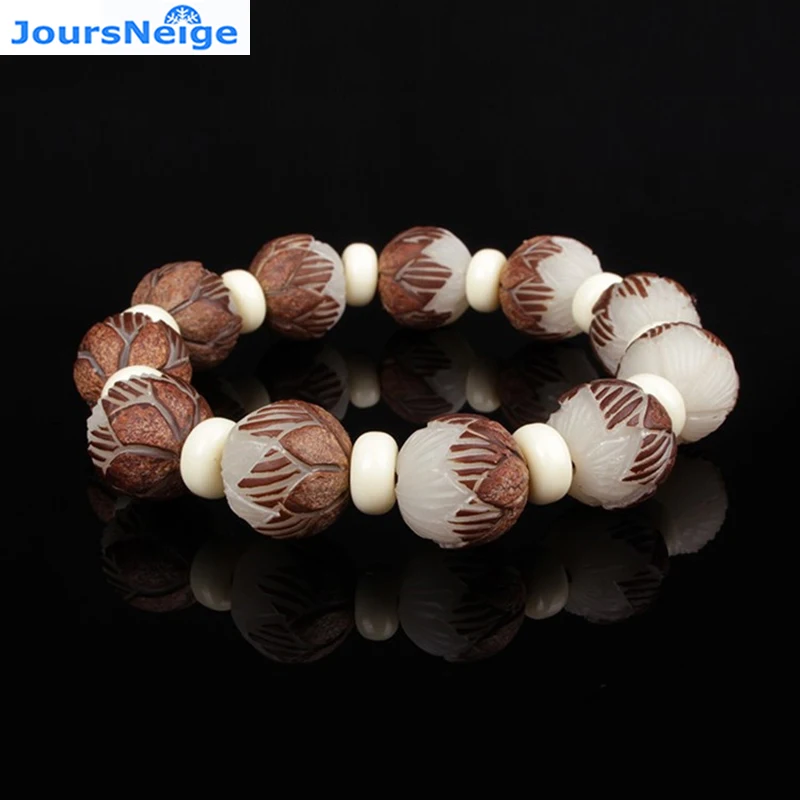 Wholesale White Bodhi Carved Lotus Flower Beads Bracelets For Women Men Tibetan Buddhism Wooden Artisan Handmade Jewelry