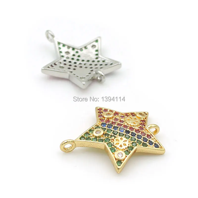 20*18*2mm Micro Pave Red&Blue&Green&Clear CZ Star Connector With Patches Flower Relief Fit For Women As DIY Bracelets Accessory