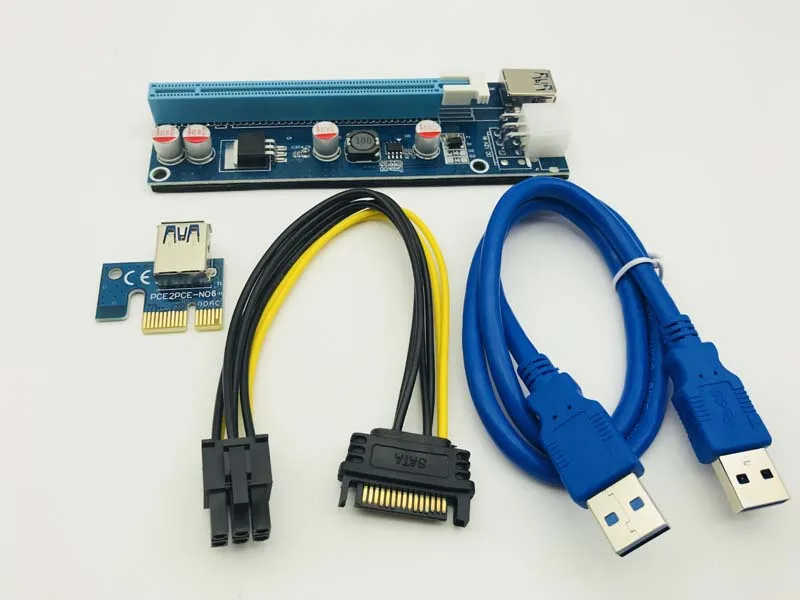 PCI-E Papan Adapter dengan 15Pin untuk 6Pin PCI Express 1x untuk 16X Mesin Pertambangan Extender Riser Card Kabel Power 60 CM USB 3.0 Kabel