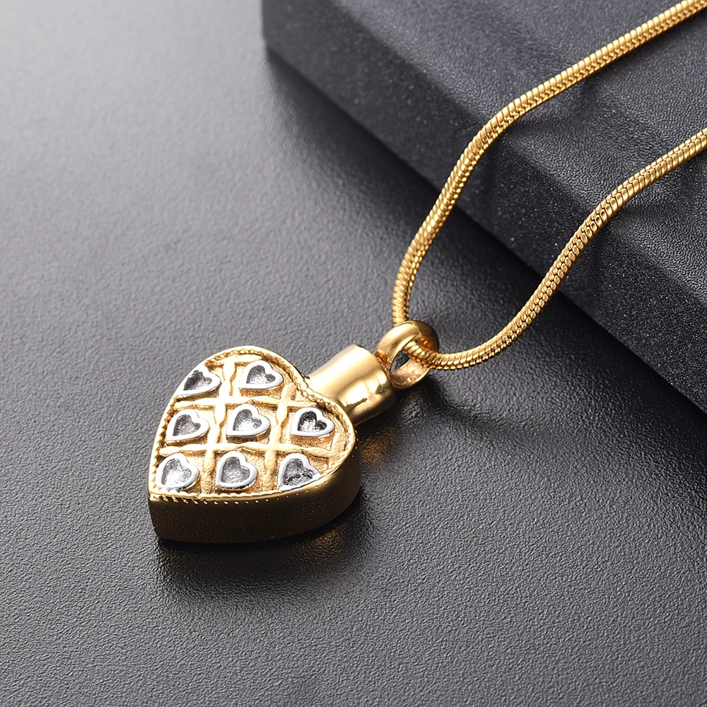 Unique Gold Heart Cremation Jewelry 316L Stainless Steel Memorial Cremation Necklace Human Ashes Holder Necklace for Women