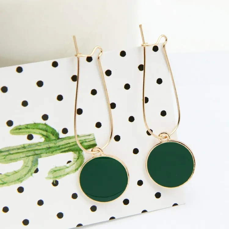 Punk 2018 New Fashion Earrings Geometric Wild Green Circle Fresh Girl Heart-shaped Ladies Earrings Wholesale Sales