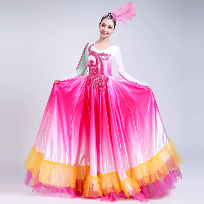 New Opening Dance Dress Spanish Big Swing Dress Female Embroidery Transition Color Stage Performance Nation Dance Costume H574