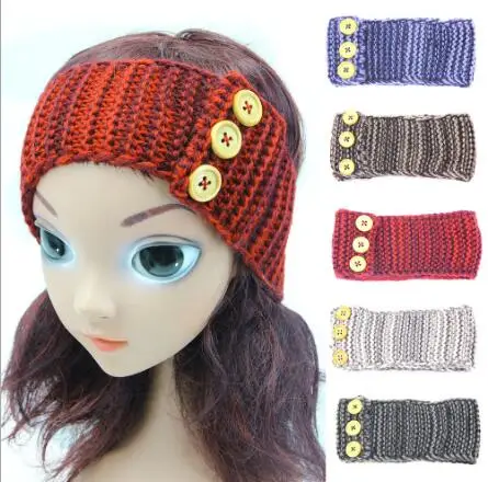 Amazing Three Buttons Girls Crochet Turban Knitted Headwrap Hair Band Winter Ear Warmer Headband Hair Muffs Band Free Shipping