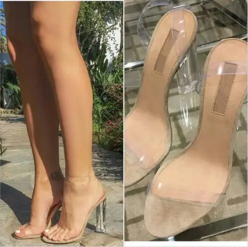 

New design women clear sandals crystal high heel buckle strap women party shoes 9cm 11cm transparent women wedding sandals