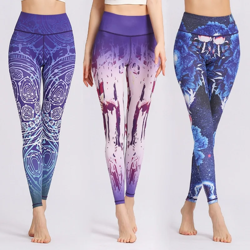 

Sexy Women Yoga Pants High Waist Stretchy Dry Fit Sports Leggings Floral Fitness Running Tights Push Compression Sportswear