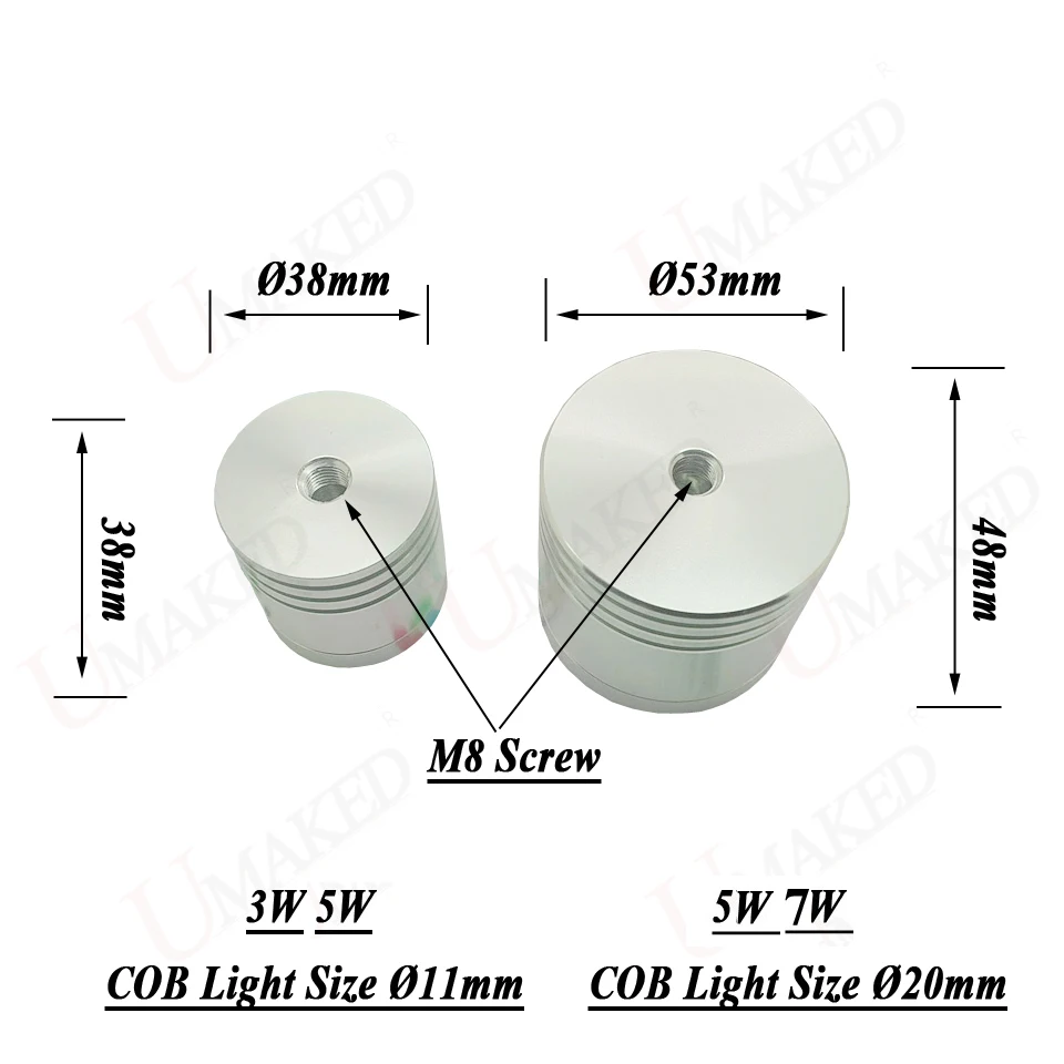 2pcs 3W 5W 7W LED Alumimun Lamp Head Kit light Spotlight/LED COB Bulb main house+heat sink PCB+Len+COB Chip+Driver