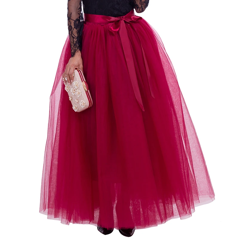 7 Layers 100cm Long Tulle Skirts Women Floor-Length Pleated Skirt Fashion Wedding Bridal Bridesmaid Skirt Faldas Jupe Saias