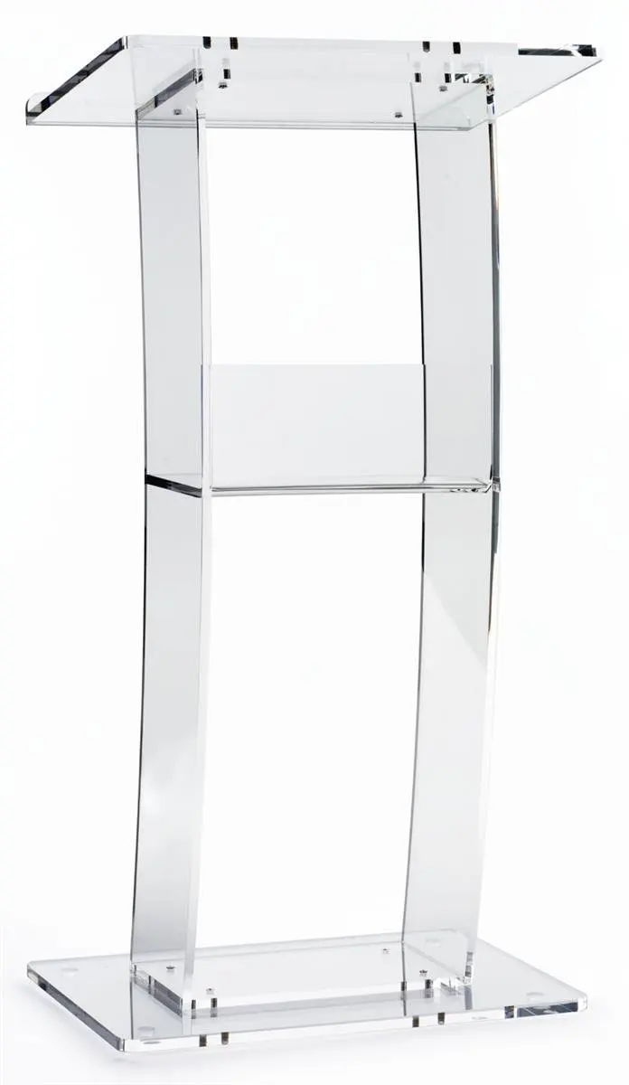 Clear Lectern with Curved Pedestal 1/2-Inch Thick Acrylic Frame Built-in Shelf Easy To Assemble Hardware Included -46\