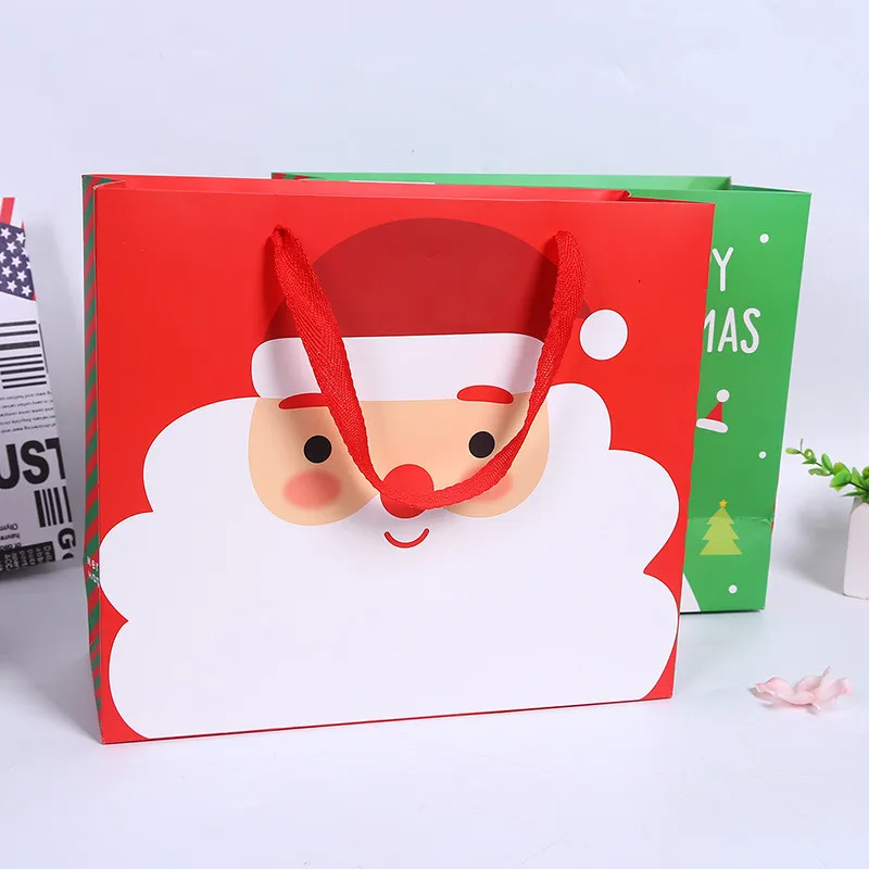 100pcs/lot Christmas Decoration Christmas Cute Santa Claus Kraft Paper Portable Paper Bag New Year Friends Gift Bags