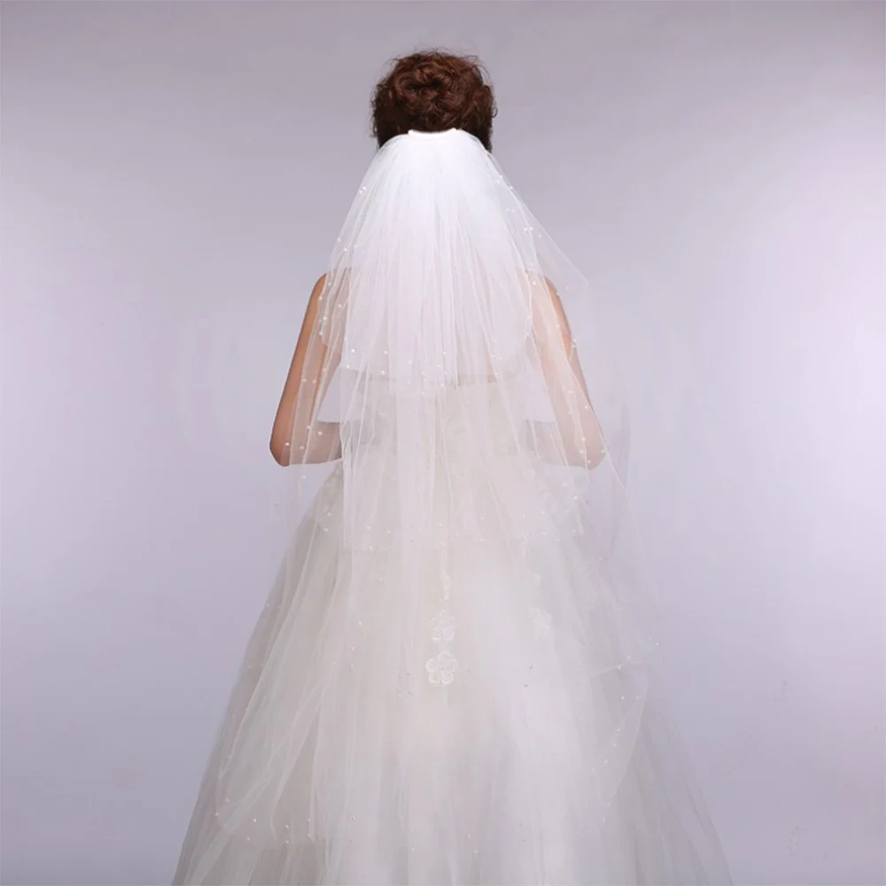 HS Kellio Layered Short Length Wedding Veil With Pearls