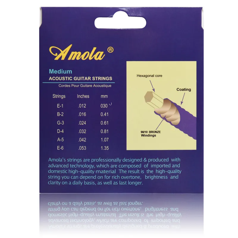 Amola 012-053 A3300 Acoustic Guitar Strings 90/10 Bronze NANOWEB ANTI-RUST Plain Steels Musical Instruments Accessories Parts