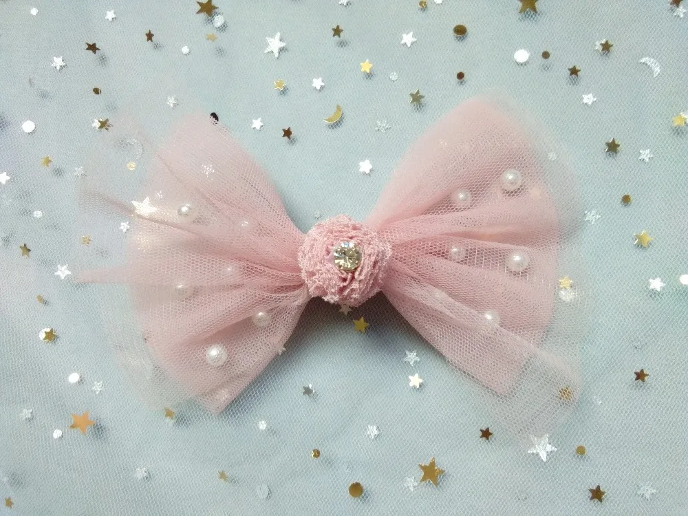 Boutique 15pcs Fashion Cute Pom Pom Gauze Bow Hairpins Solid Pearl Lace Bowknot Hair Clips Princess Hair Accessories