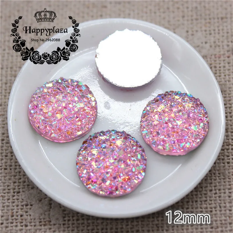 100pcs 12mm Shiny AB Resin Round Druzy Stone Surface Rhinestone DIY Home Garden Crafts Cabochon Scrapbook Accessories