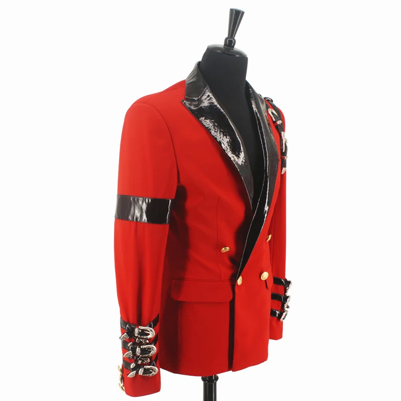 New MJ Michael Jackson BAD Casual Award Ceremony Red Punk Buckle Cool Jacket