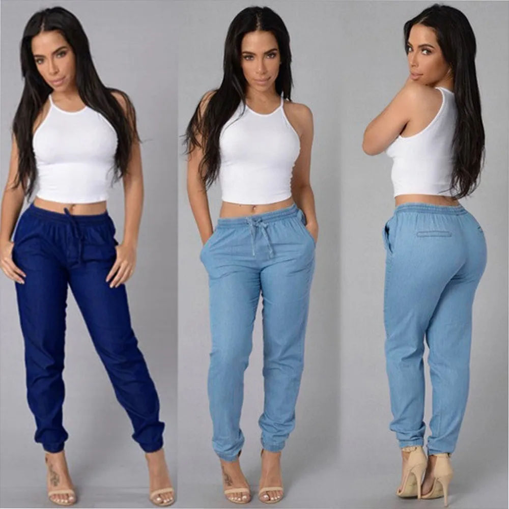 

Women Stretch Embroidered Flares Jeans for women With High Waist Elasticity Back Stripe Blue Denim Pencils Pants Casua