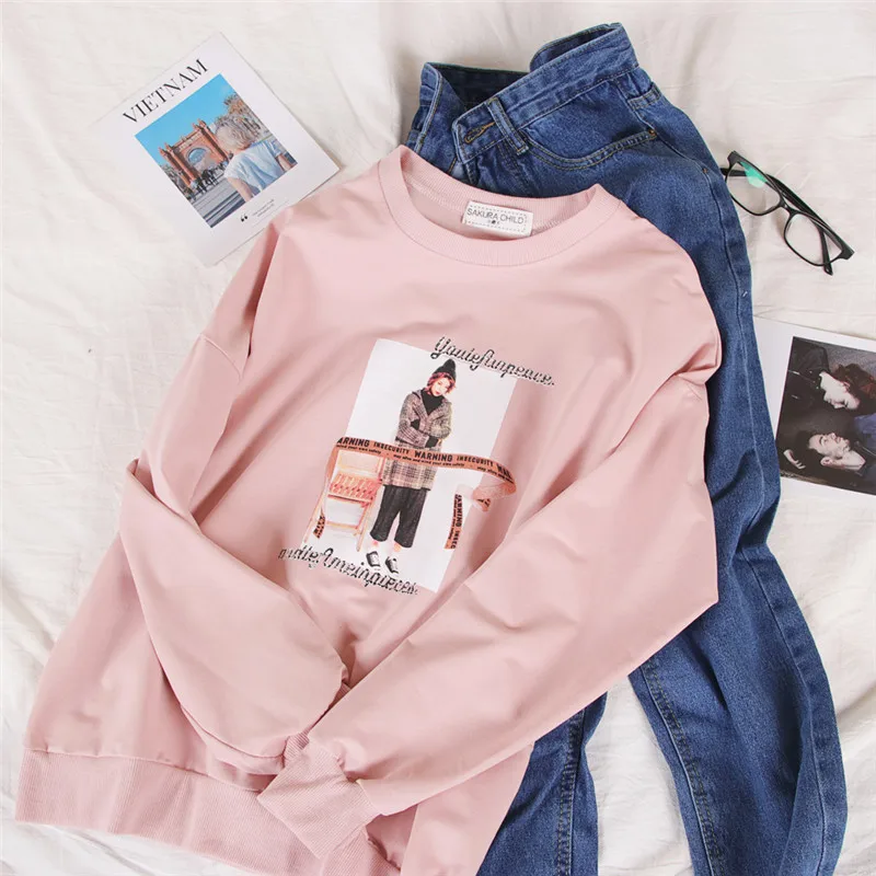 Hirsionsan Sweatshirt Women 2023 Harajuku Long Sleeve Pullovers Girl Printed Cute Hoodies Autumn Casual Cotton Moletom Feminino