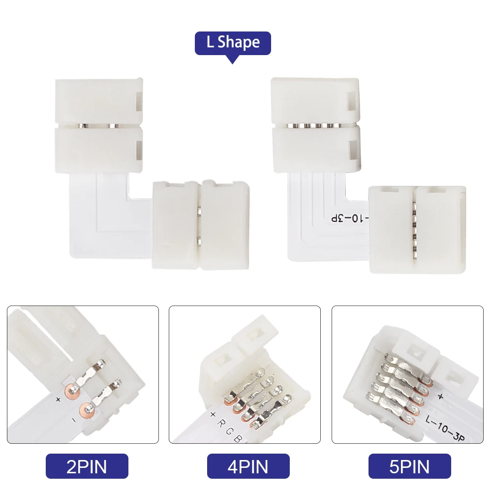 Conectores para tira de LED, 2 pines, 3 pines, 4 pines, 5 pines, 10mm, conector de soldadura libre en forma de L, forma de T, forma de X para tira