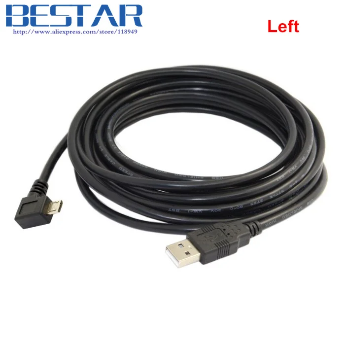 5m Left Angle & Right Angled 90 Degree Micro USB 2.0 5 pin Male to USB 2.0 Data Charge Cable 5 meters for  Tablet