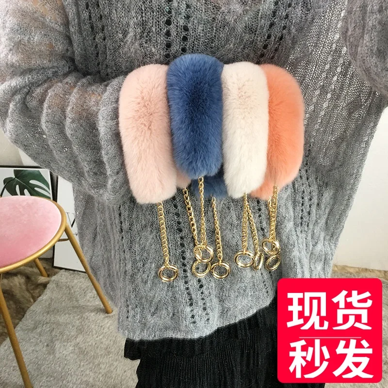 55cm Replacement Bag Strap Genuine Real Rabbit Fur Handbag Should Handle For Women Purse Belts Charm Winter Accessories R33